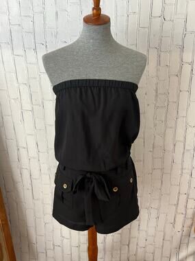 Express Black Strapless Romper Size 8 Gold Button Belted Shorts 2010